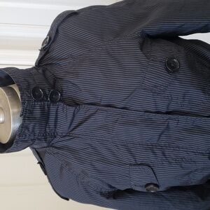 XHILARATION Black Longline Trench Coat Gray Pinstripes